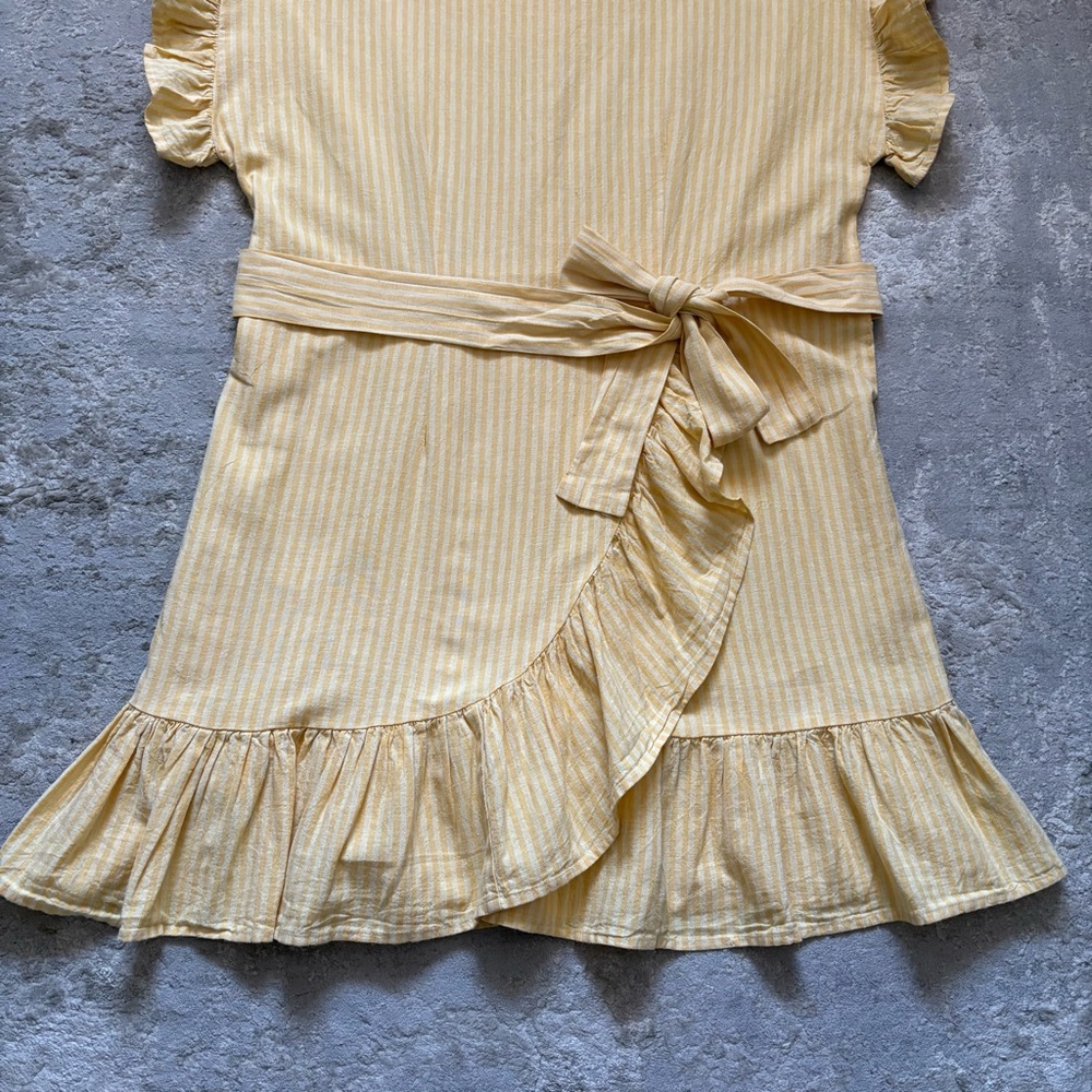 Jillian Harris x Joe Fresh Linen Blend Yellow Striped Ruffle Dress Size Large - Picture 5 of 14